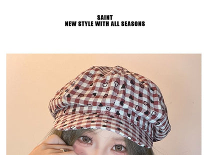 Heart Newsboy Cap Print