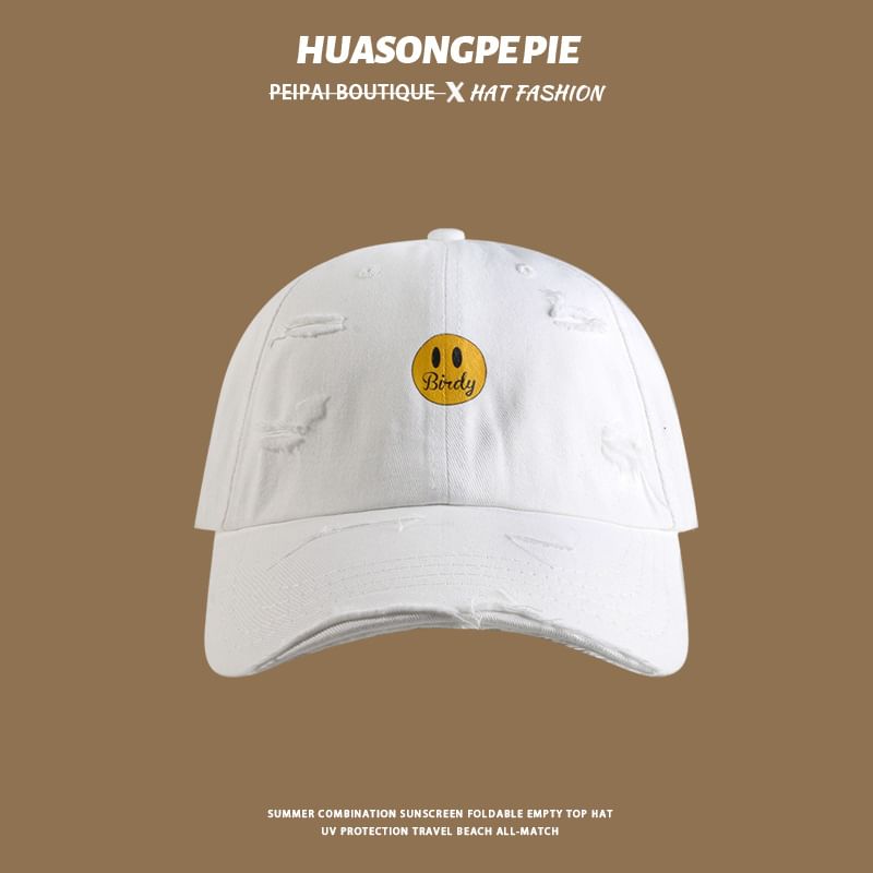 Face Baseball Distressed Cap Print Smiley
