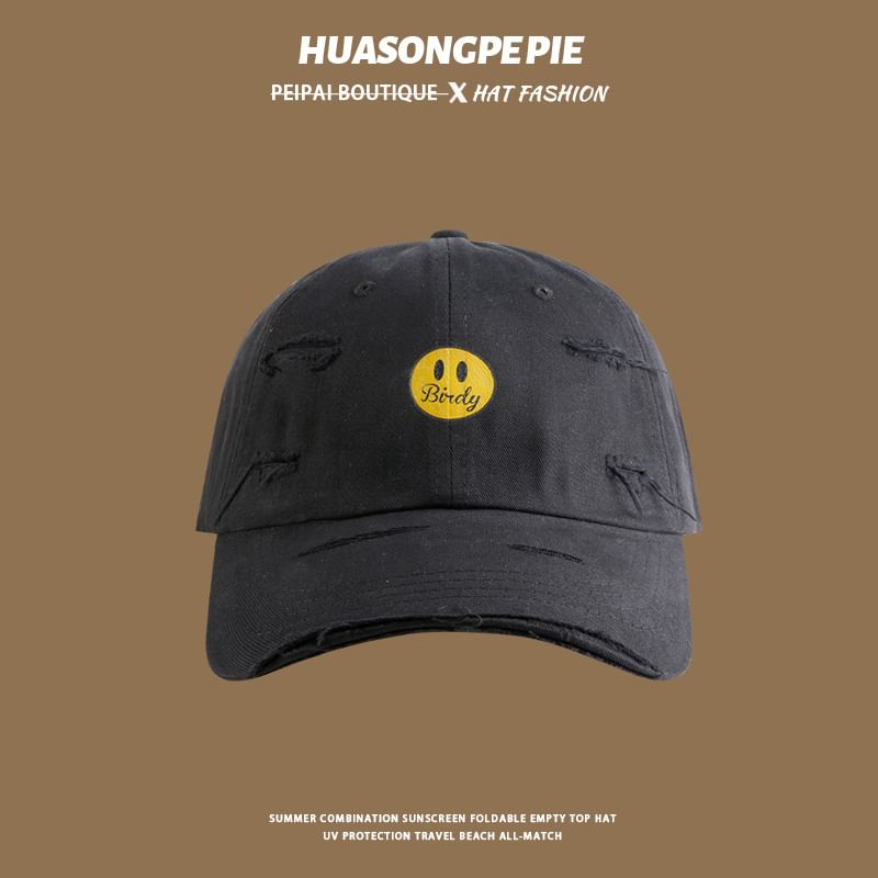 Face Baseball Distressed Cap Print Smiley