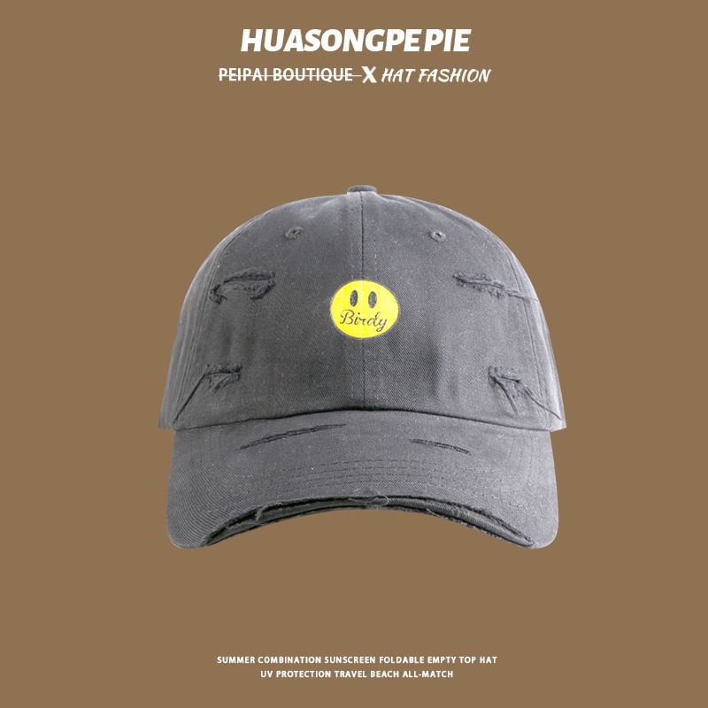 Face Baseball Distressed Cap Print Smiley