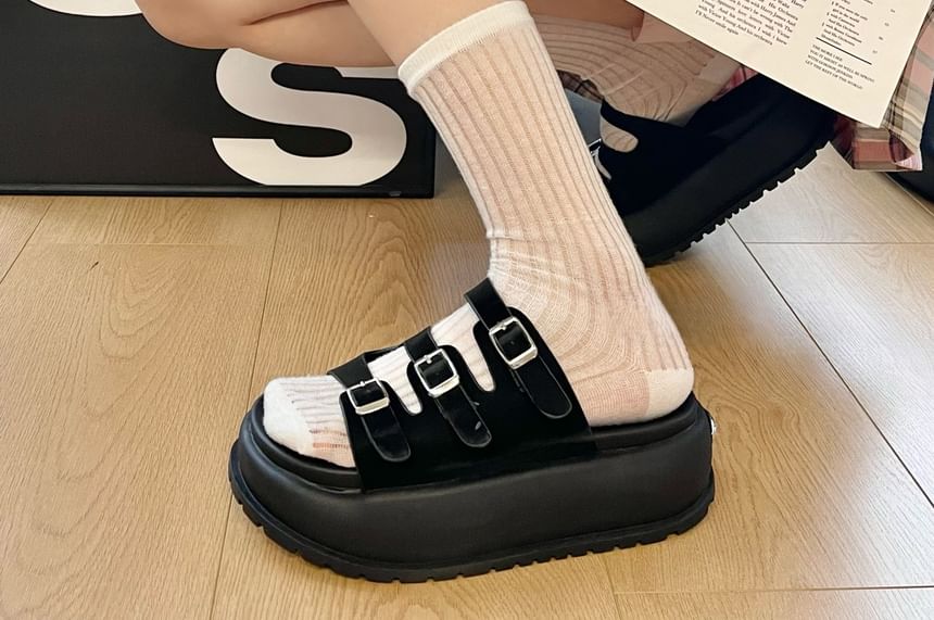 Platform Plain Buckled Sandals