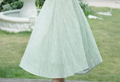 Plain Light Jacket / Spaghetti Strap Patterned Midi A-Line Dress / Set