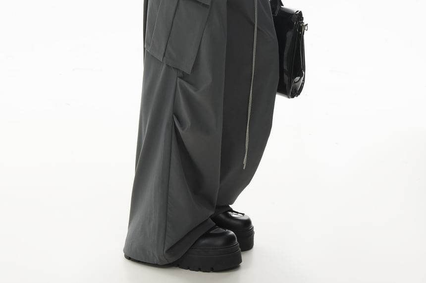 Set: Mid Waist Plain Baggy Cargo Pants + Waist Chain