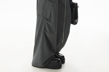 Set: Mid Waist Plain Baggy Cargo Pants + Waist Chain