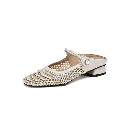 Mesh Low Heel Mules