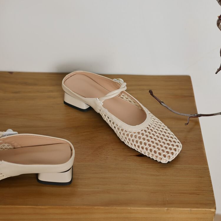 Mesh Low Heel Mules