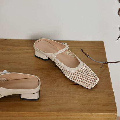 Mesh Low Heel Mules