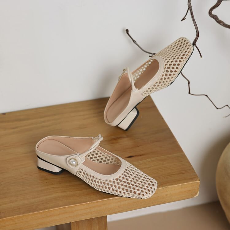 Mesh Low Heel Mules