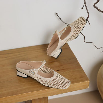 Mesh Low Heel Mules