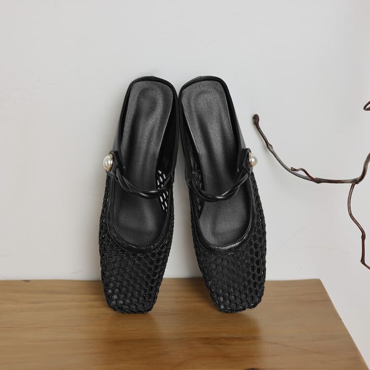 Mesh Low Heel Mules