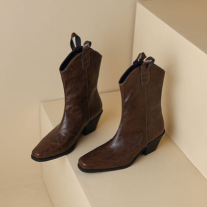 Chunky Heel Mid-Calf Boots