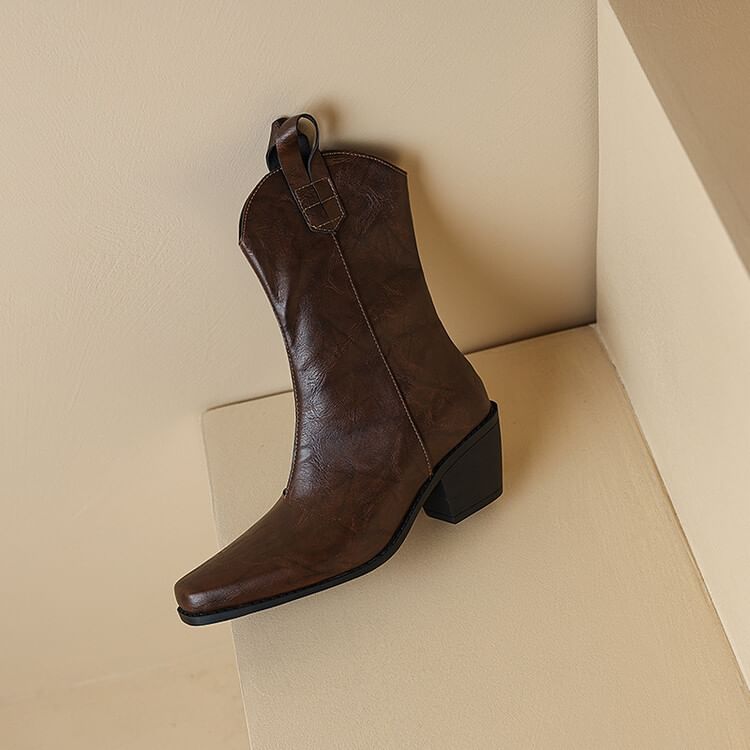 Chunky Heel Mid-Calf Boots