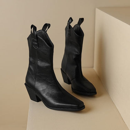 Chunky Heel Mid-Calf Boots
