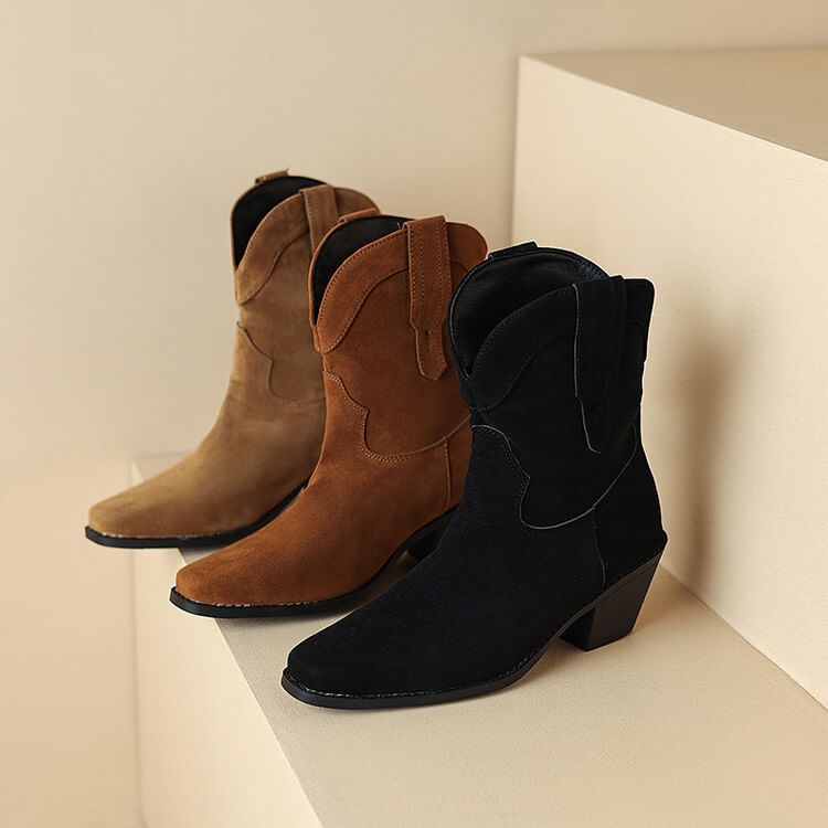 Chunky Heel Short Boots