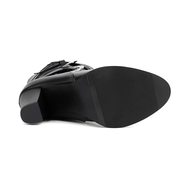 Buckled Chunky Heel Mid-Calf Boots