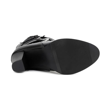 Buckled Chunky Heel Mid-Calf Boots