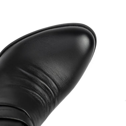 Buckled Chunky Heel Mid-Calf Boots