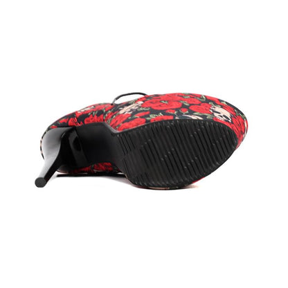 Floral Lace-Up Platform Stiletto Heel Ankle Boots