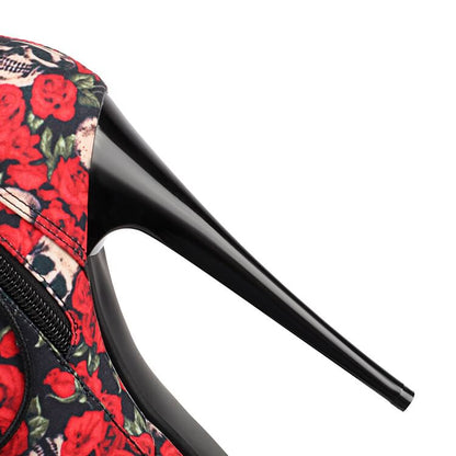 Floral Lace-Up Platform Stiletto Heel Ankle Boots