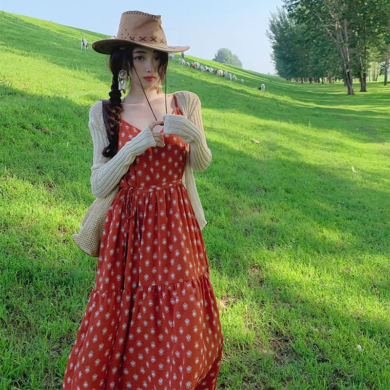 Spaghetti Strap Patterned Maxi Sundress