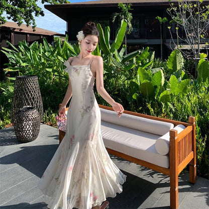 Spaghetti Strap Floral Maxi Mermaid Dress