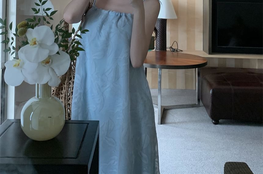 Spaghetti Strap Leaf Print Maxi Sundress