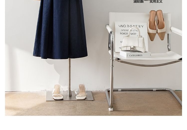 Washed Denim Pleated Midi Skirt Set with Belt