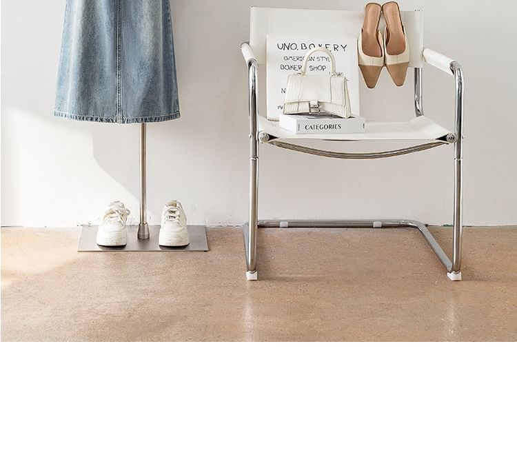 Washed Denim Slit Midi A-Line Skirt