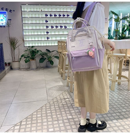 Two Tone Embroidered Nylon Backpack / Bag Charm / Set