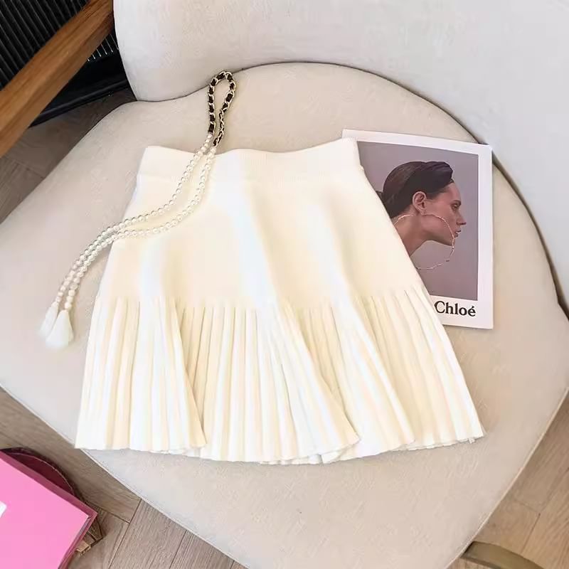 High-Rise Accordion Pleated Knit Mini A-Line Skirt