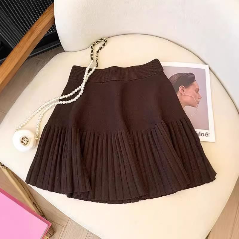 High-Rise Accordion Pleated Knit Mini A-Line Skirt
