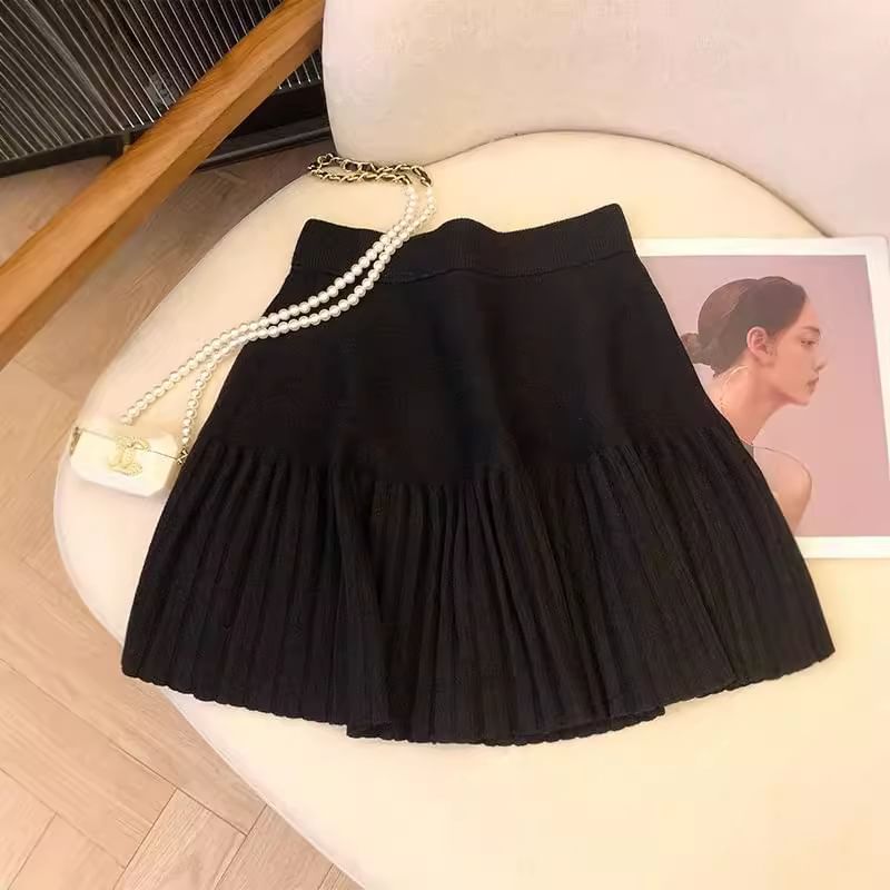 High-Rise Accordion Pleated Knit Mini A-Line Skirt
