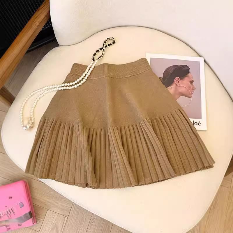 High-Rise Accordion Pleated Knit Mini A-Line Skirt