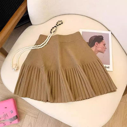 High-Rise Accordion Pleated Knit Mini A-Line Skirt