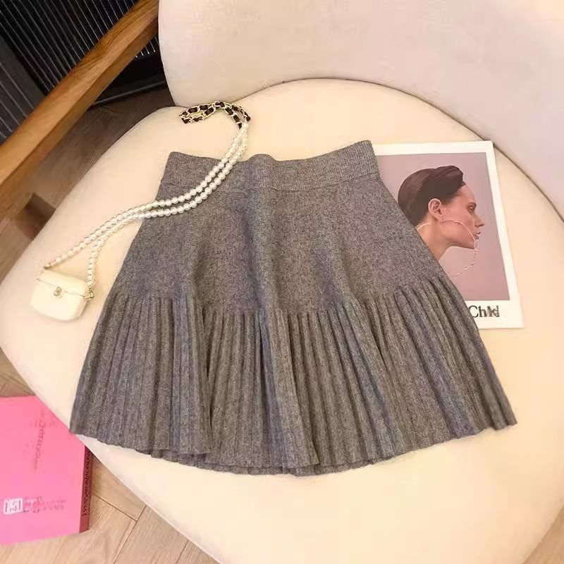 High-Rise Accordion Pleated Knit Mini A-Line Skirt