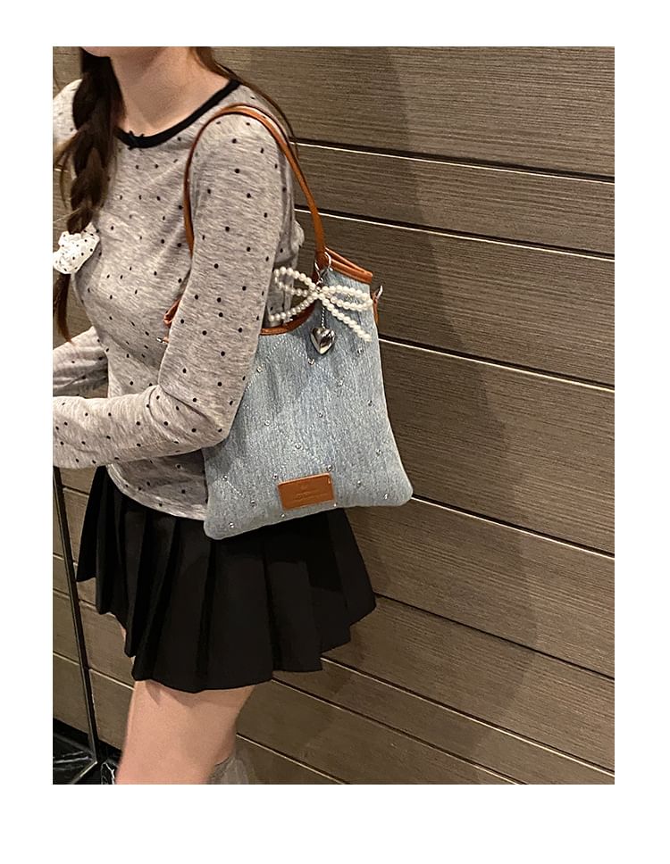 Bow Washed Denim Shoulder Bag