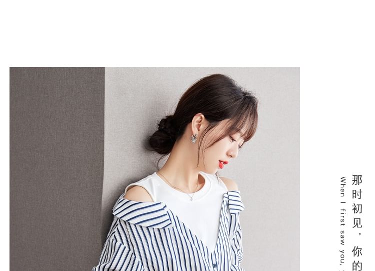 Striped Long Sleeve Cold Shoulder Shirt