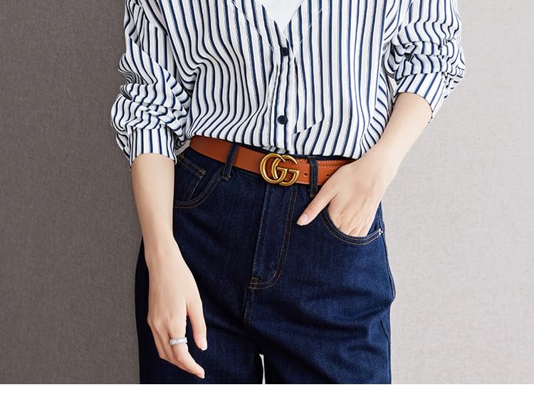 Striped Long Sleeve Cold Shoulder Shirt