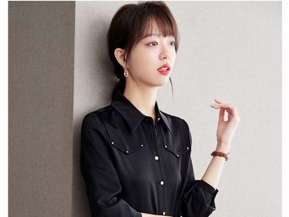 Chemise à manches longues et col à revers avec clous unis