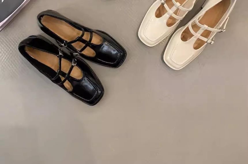 Pumps Chunky Toe Plain Mary Square Jane Heel T-Strap