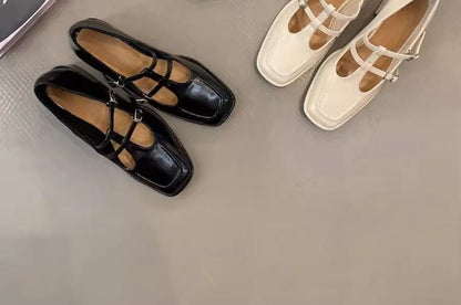 Pumps Chunky Toe Plain Mary Square Jane Heel T-Strap