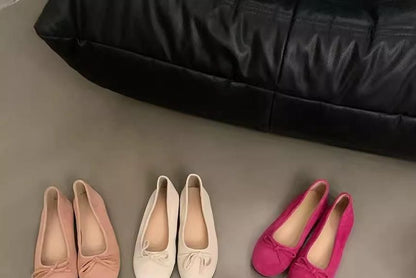 Plain Bow Accent Faux Suede Flats