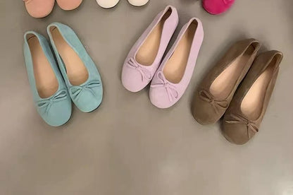 Plain Bow Accent Faux Suede Flats