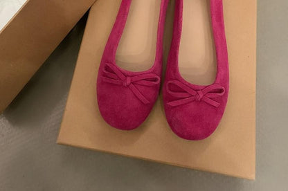 Plain Bow Accent Faux Suede Flats