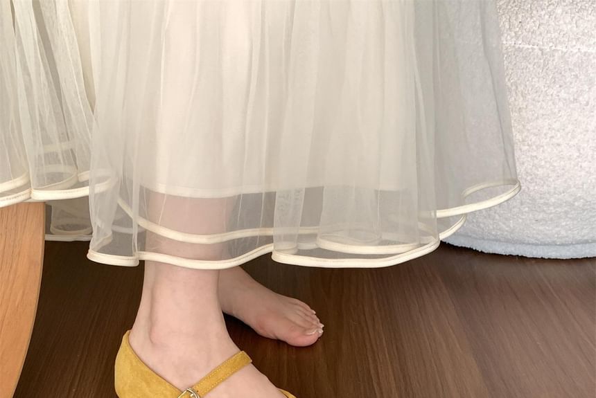 Plain Ruched Faux Suede Mary Jane Flats