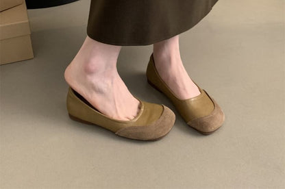 Round Toe Faux Leather Flats