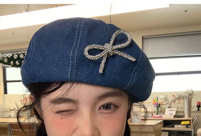 Ribbon Beaded Denim Beret