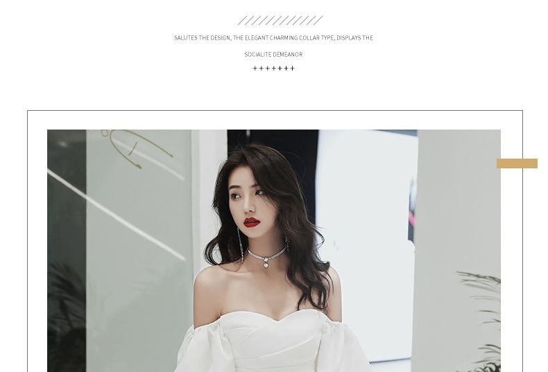 Puff-Sleeve Off-Shoulder Plain A-Line Evening Gown