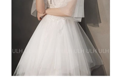 Gown A-Line Evening Embroidered Flared-Sleeve Flower