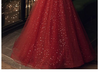 A-Line Sequin Gown Short-Sleeve Evening